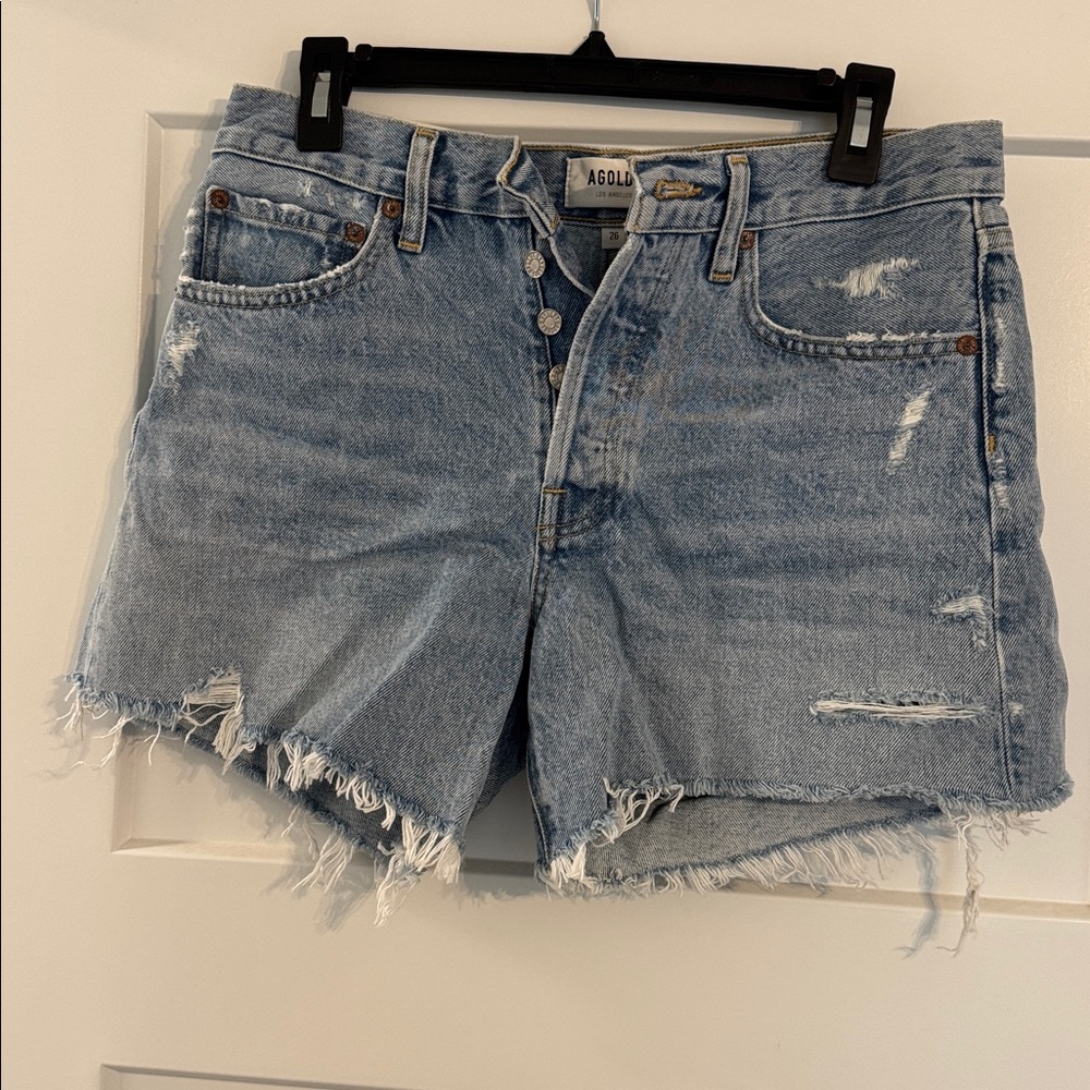 Agolde Parker Long Blue Denim Shorts- swapmeet